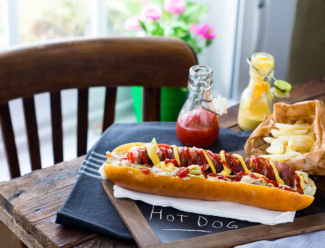 Hot-Dogs-salchichas, ketchup, mostaza, fast food, street food