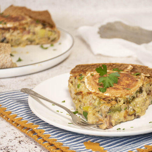 Vegetable, ham and goat cheese quiche