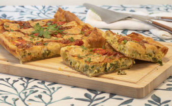 quiche de puerros y ebolletas con queso de cabra