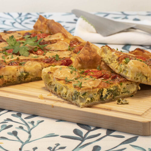 quiche de puerros y ebolletas con queso de cabra