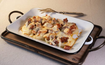 Pulpo gratinado con queso San Simón