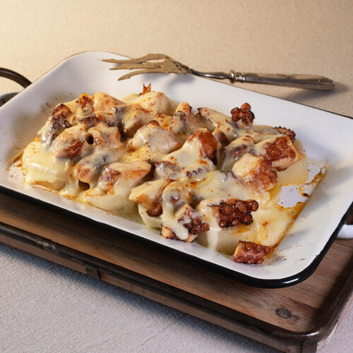 Pulpo gratinado con queso San Simón