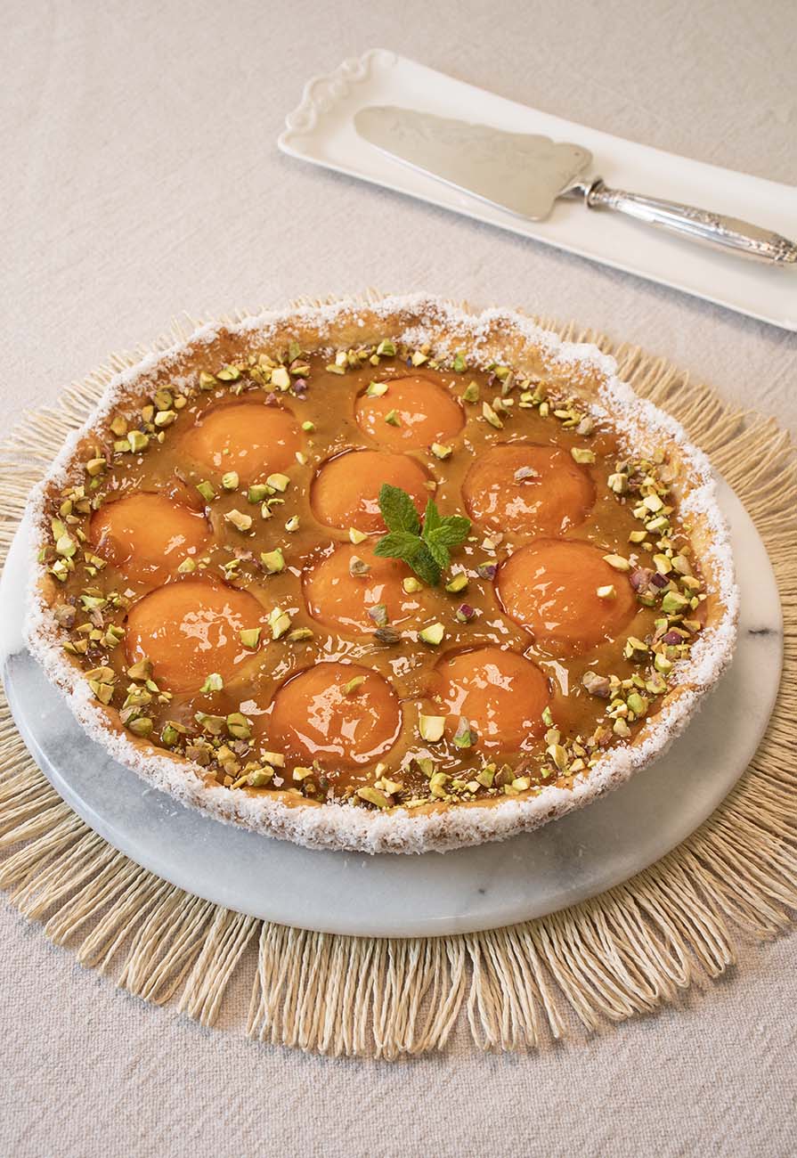 tarta de albaricoques y pistachos