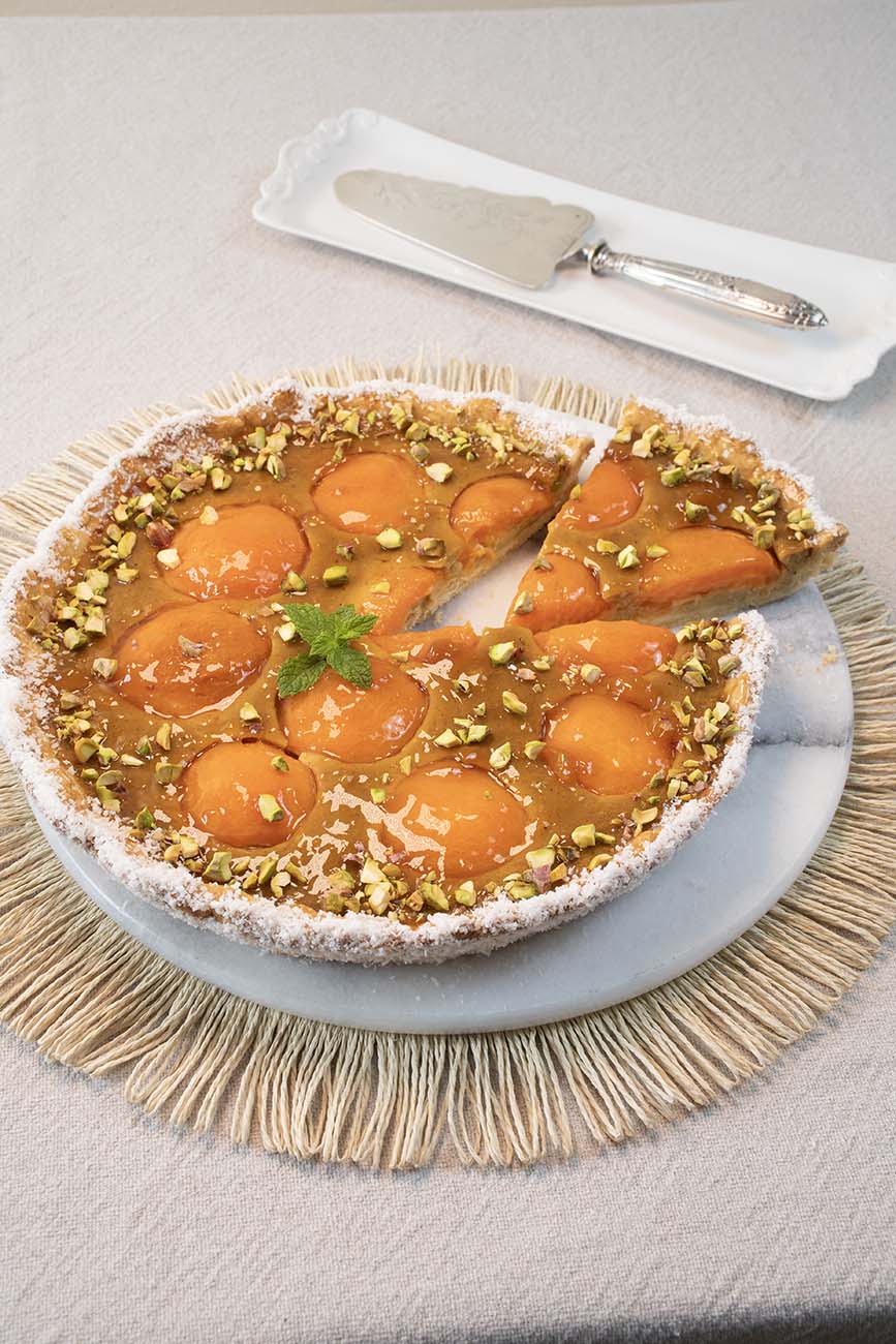 tarta de albaricoques y pistachos